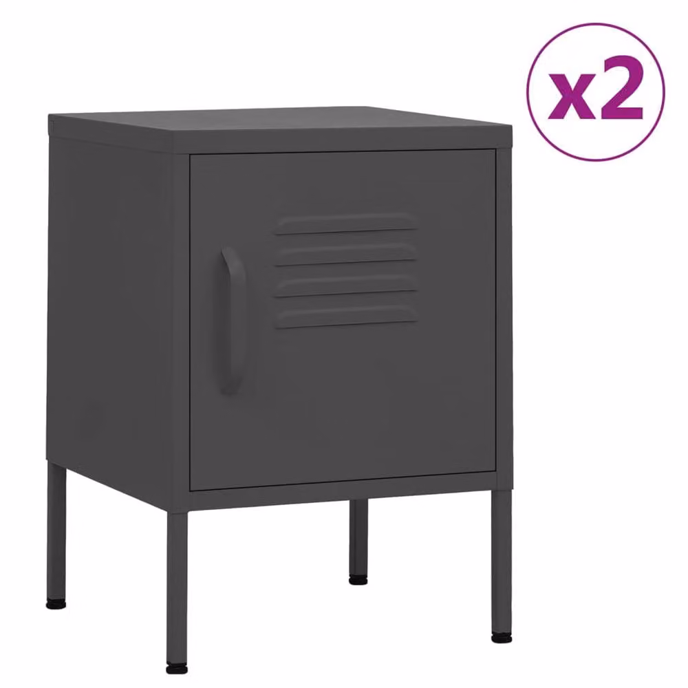 Berkfield Home Set of 2 Modern Anthracite Metal Nightstands, W/D/H: 35 x 35 x 51 cm – 2