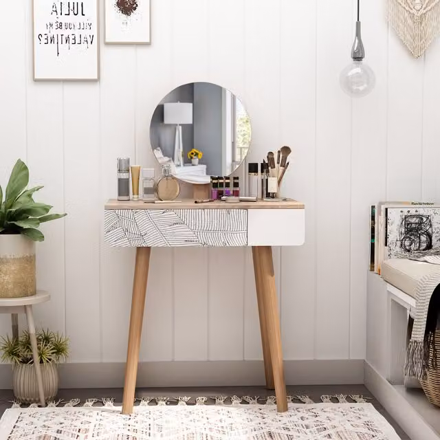 HOMCOM Scandinavian Wooden Compact Dressing Table with Drawer in Brown