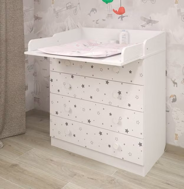 Shefa Line 800 Kids Changing Dresser in Starlight White and Multicolour
