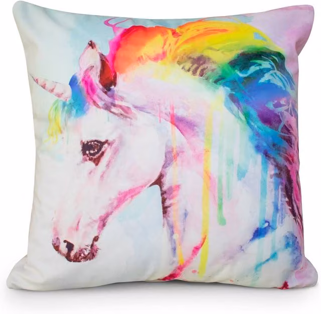 Velosso Unicorn Rainbow Hair Printed Square Cushion, Multicolour, W/D/H: 43 x 43 x 43 cm