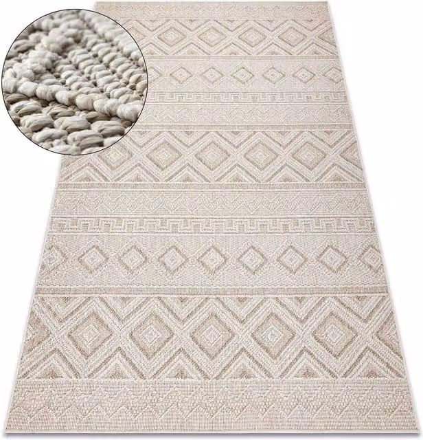 RugsX Origi Geometric Beige Rectangular Flat Weave Rug, W: 120 cm, D: 170 cm