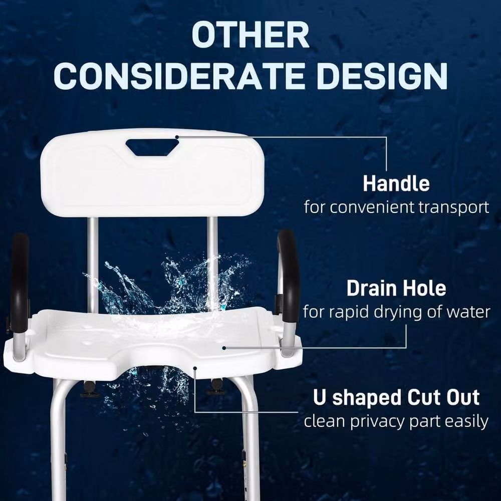 EONLION Shower Chair with Back and Arms in White – 2