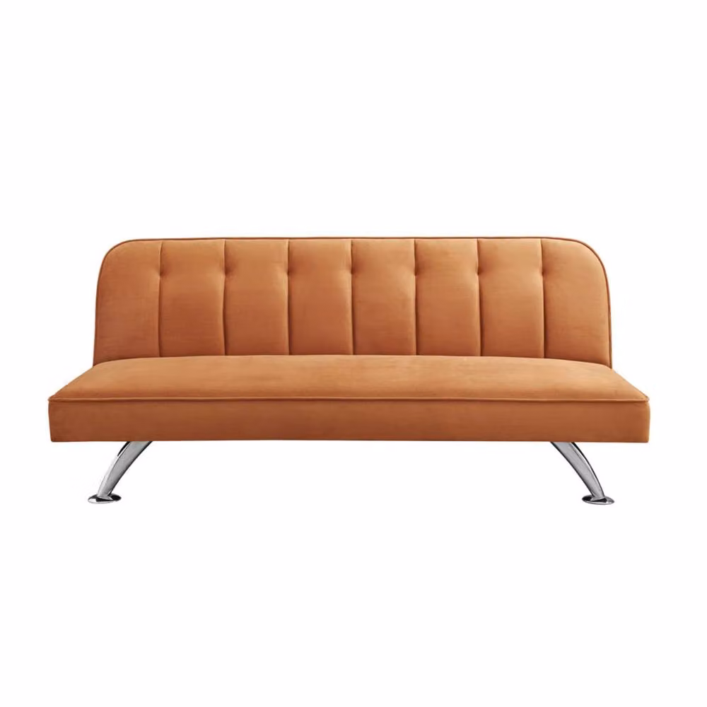 Wyld Haus Malahide Single Orange Velvet Tufted Sofa Bed with Silver Metal Frame – 2