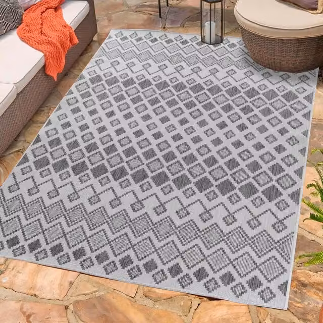 Desire Rugs Modern Ikat Design Grey Machine Woven Waterproof Indoor-Outdoor Kilim Rug, W: 160 cm, L: 230 cm