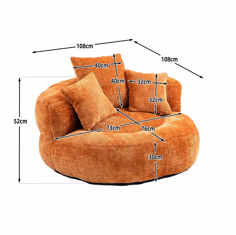 STILVORA Orange Chenille Bean Bag Chair with Armrests W/D/H: 108 x 52 x 52 cm – 2