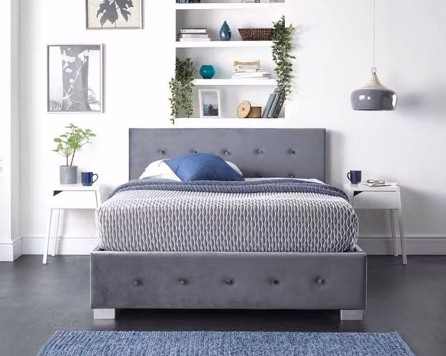 Aspire Store Modern Side Opening Upholstered Storage Ottoman Bed in Grey Linen, Steel Plush Velvet or Silver Crushed Velvet