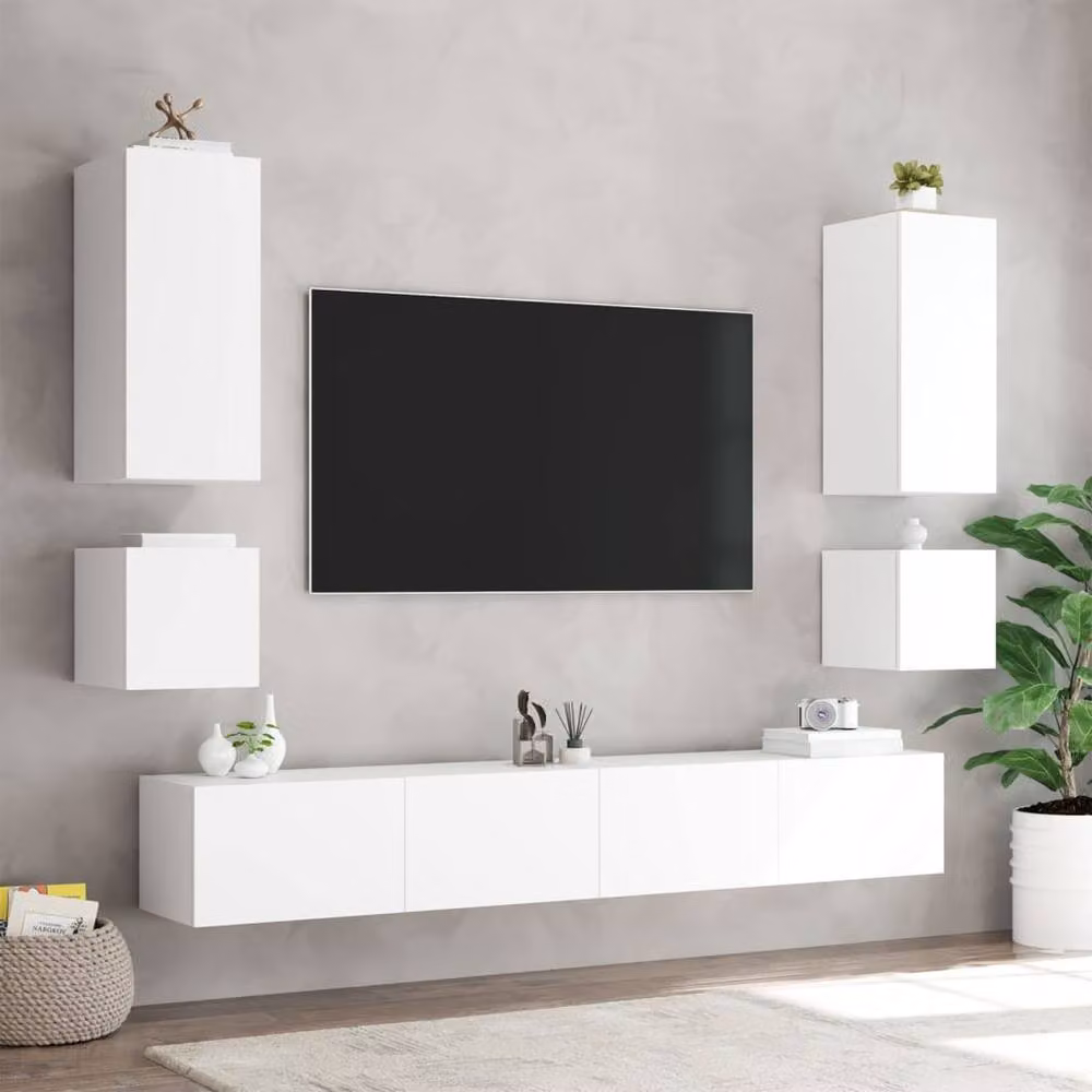Berkfield Home Modern White Wall-Mounted TV Cabinet with Integrated LED Lighting W/D/H: 40.5 x 35 x 40.5 cm – 4