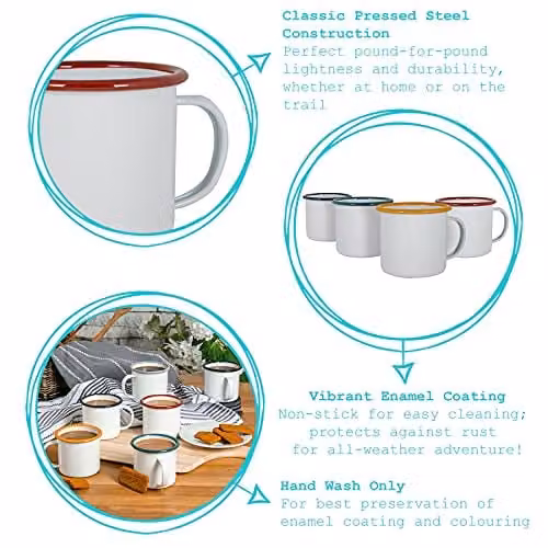 Argon Tableware Enamel Espresso Cups, Set of 6, Blue and White, 130ml