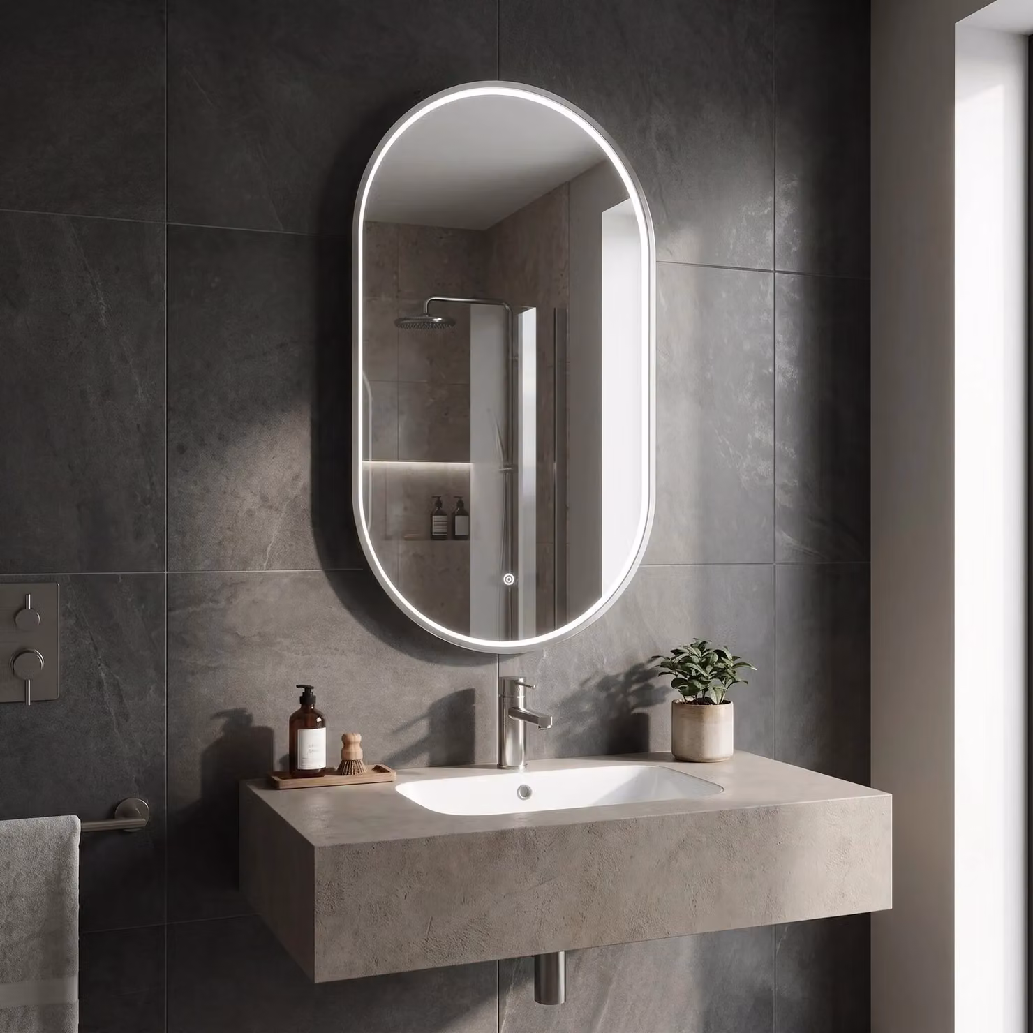 Balterley Oval LED Bathroom Mirror with Demister Pad and Touch Sensor, Silver, W: 80 cm, H: 50 cm – 2