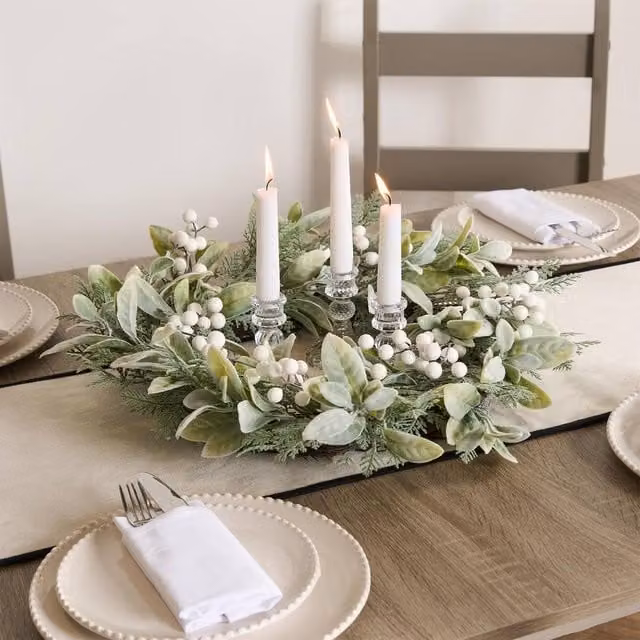 OHS White and Multicolour Floral Artificial Wreath with Flowers and Leaves, Diameter: 40.64 cm