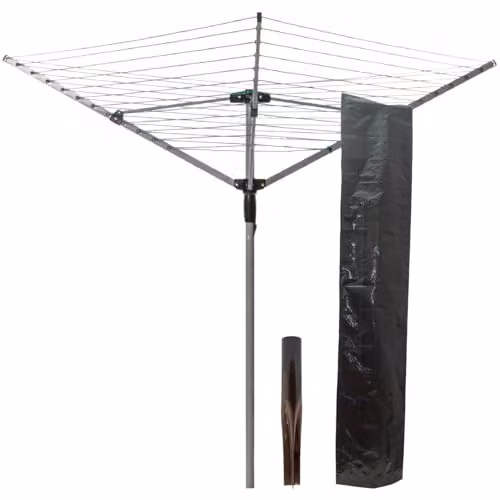 mysmartbuy 4 Arm Outdoor Rotary Clothes Dryer with Ground Spike and Woven Cover, H180 x W125 cm Diameter