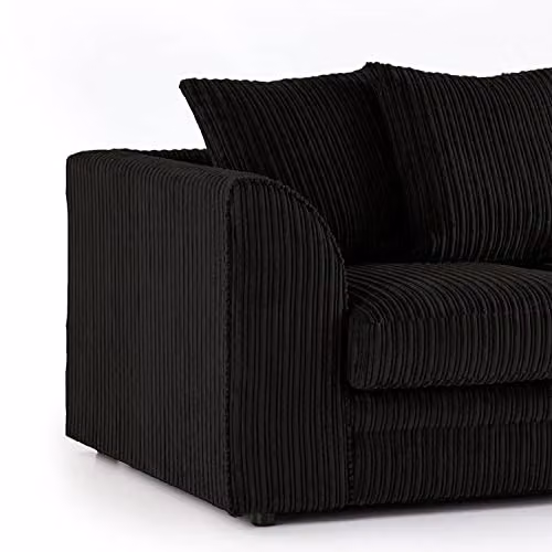Luxor Living Black Jumbo Cord 3 Seater Fabric Sofa with Scatter Cushions – 4