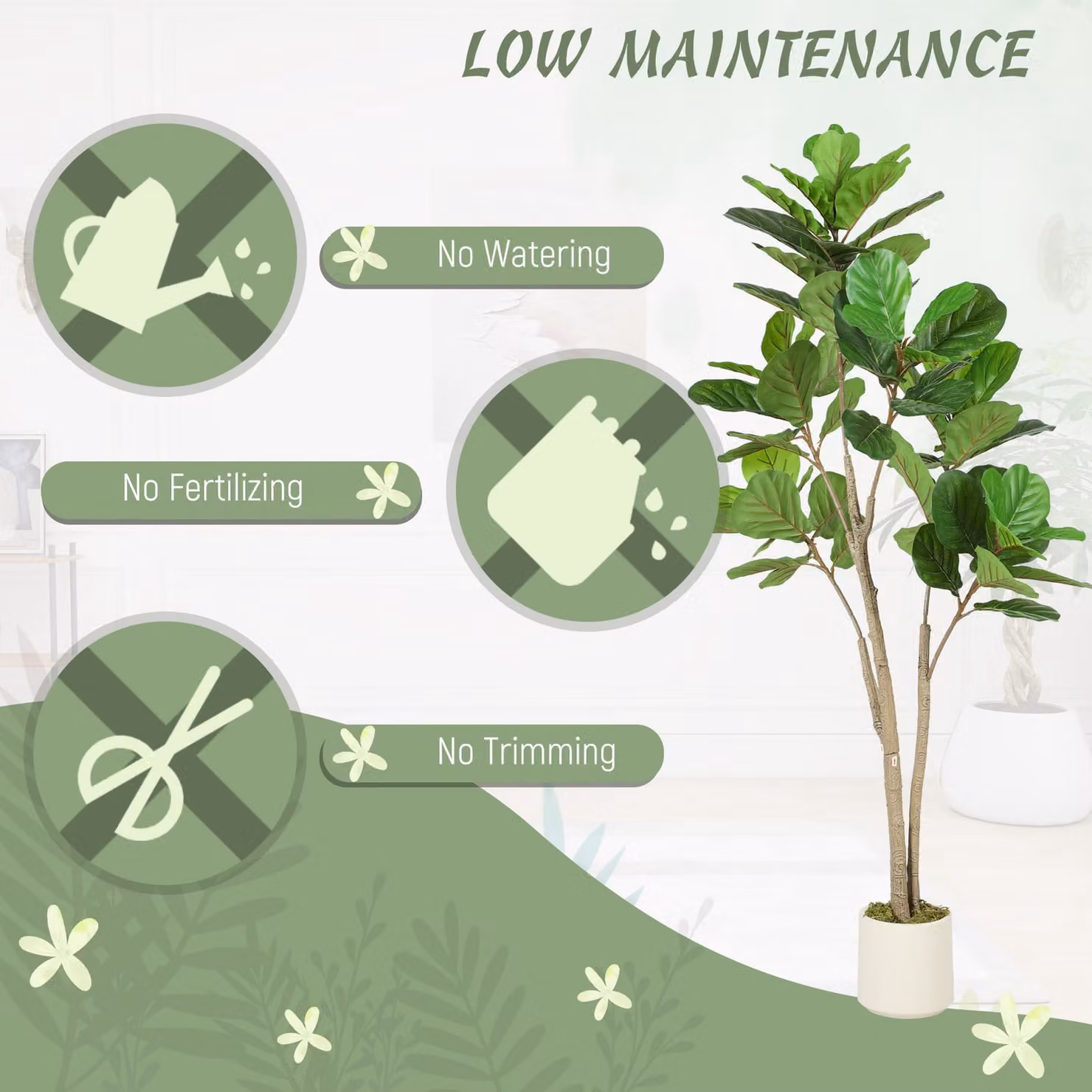 HOMCOM 150 cm Artificial Ficus Tree in Green and White – 3