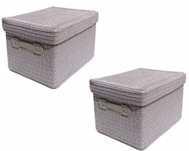 Topfurnishing Fabric Storage Basket with Handles and Lid, Grey, Height: 17.5 cm