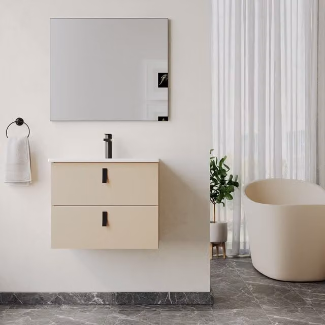 Banyetti Invicta Wall Hung Vanity with Athena Basin, Cashmere Beige, W: 60 cm, D: 45 cm, H: 48 cm