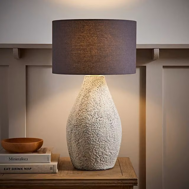 Colin Large Speckled Ceramic Table Lamp with Grey Fabric Shade and LED Bulb - Grey