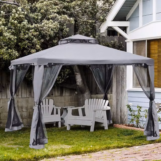 Outsunny Grey Outdoor Gazebo Shelter with Hip Roof