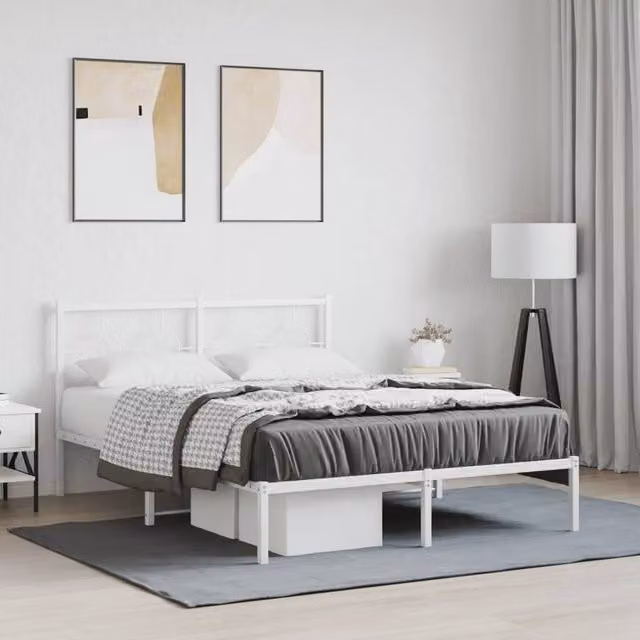 Berkfield Home Metal Bed Frame with Headboard, White, W/D/H: 140 x 200 cm