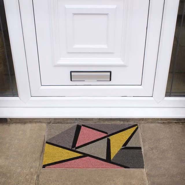 JVL Yellow and Multicolour Abstract Graphic Door Mat, W/D/H: 60 x 40 x 1.5 cm