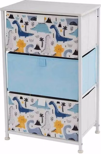 Liberty House Toys Dinosaur 3 Drawer Wood Storage Chest for Children, Multicolour, H 73 cm x W 45 cm x D 30 cm