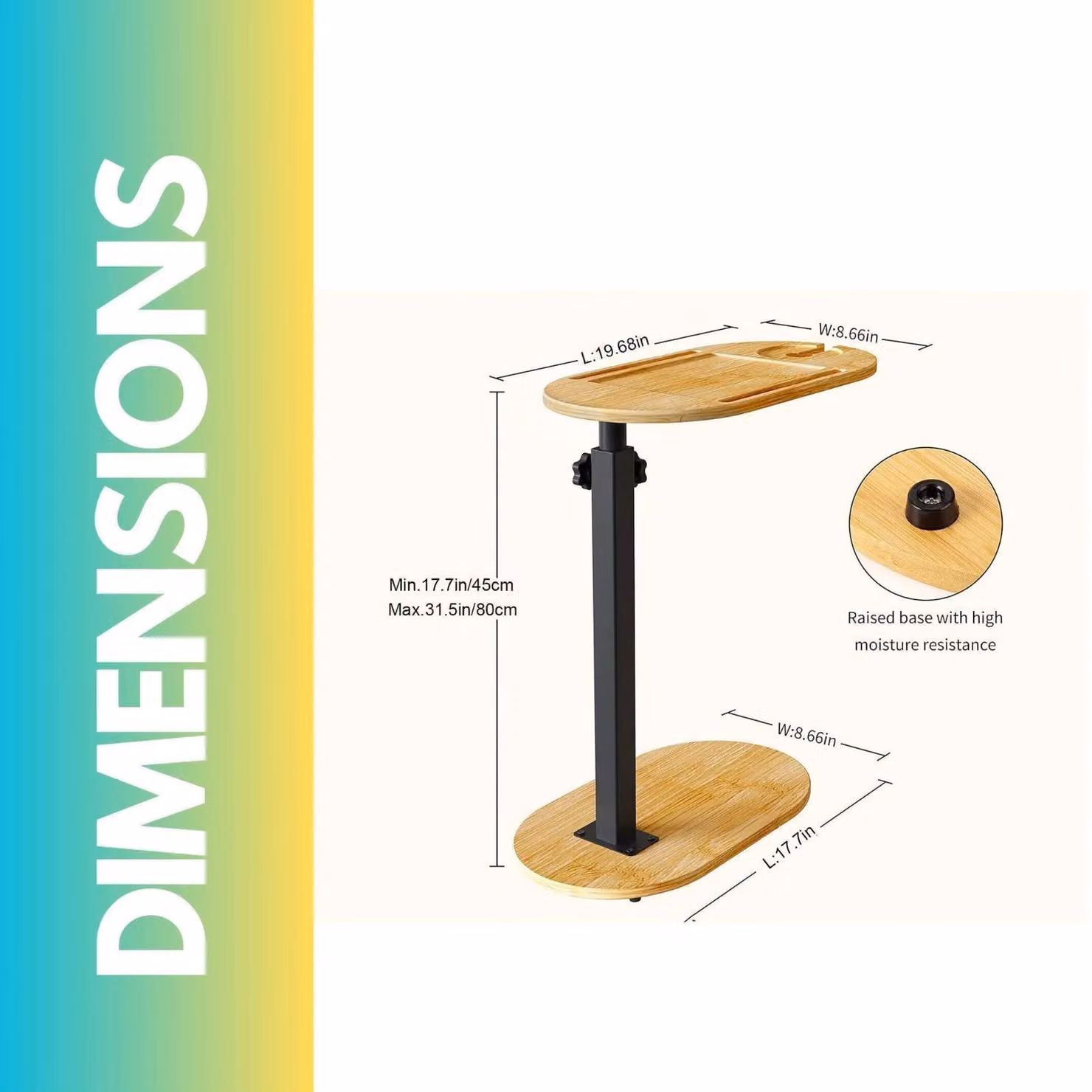Pirlo Plush Adjustable Bamboo Side Tray Table in Natural Wood – 6
