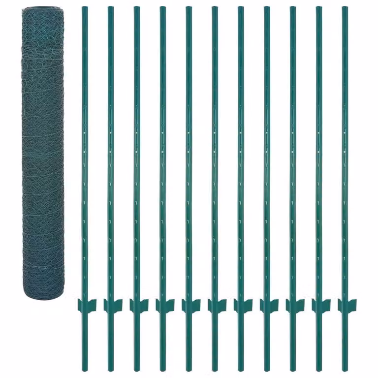 Berkfield Home Green PVC-Coated Steel Wire Mesh Fence with Posts, 25 x 2 m