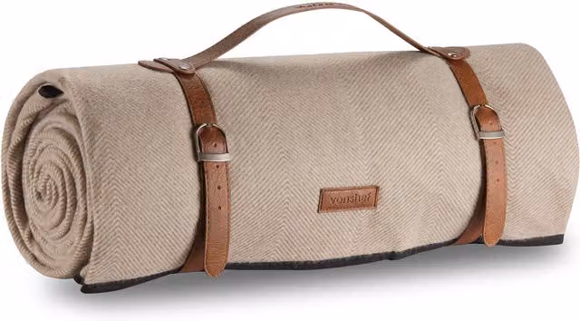VonShef Herringbone Design Picnic Blanket in Beige and Silver, W/D/H: 200 x 300 cm – 1