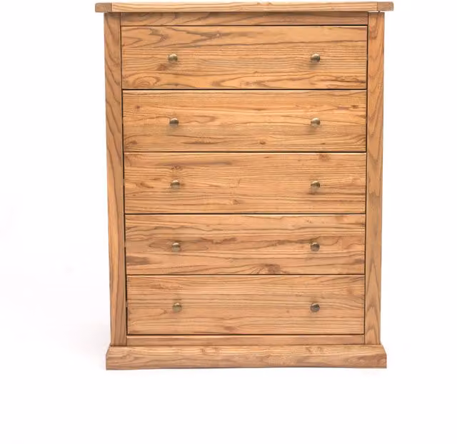 Cabinet Bits Salerno 5 Drawer Chest of Drawers in Sand Brown with Brass Knobs, W: 45 cm