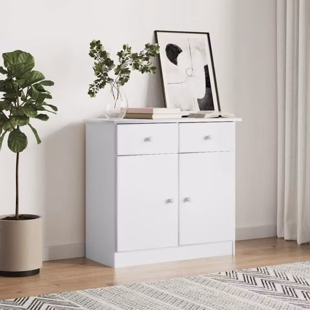 Berkfield Home ALTA White Sideboard in Solid Pine Wood, W/D/H: 77 x 35 x 73 cm