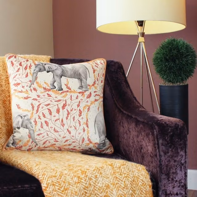 Paoletti Samui Elephant Gold Velvet Printed Square Cushion, W/D/H: 45 x 45 x 45 cm – 1