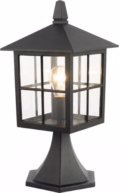 Happy Homewares Classic Black Die-Cast Aluminium Metal Exterior Lantern Wall and Post Light Fitting with Transparent Glass