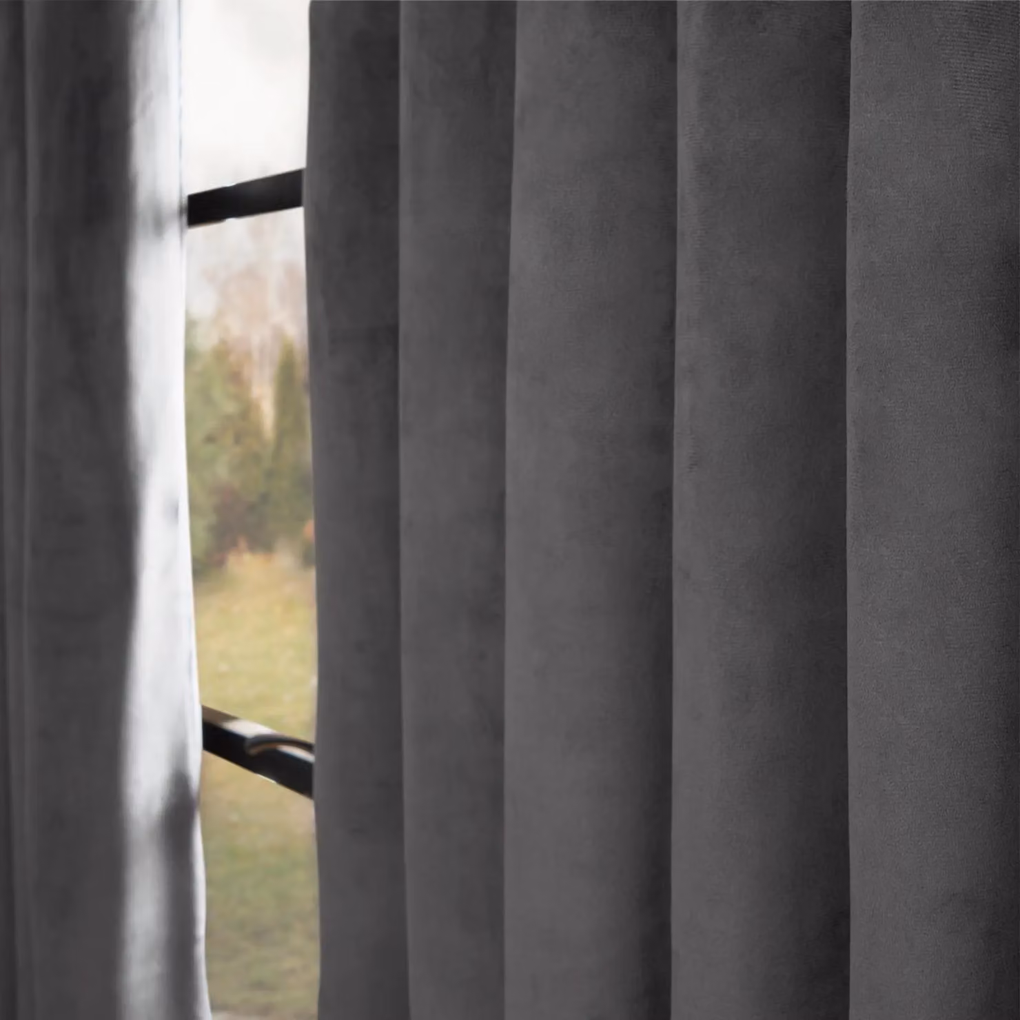 OHS Thermal Matte Velvet Eyelet Curtains, 2 Pairs, Charcoal Grey, Width: 168 cm, Drop: 137 cm – 2