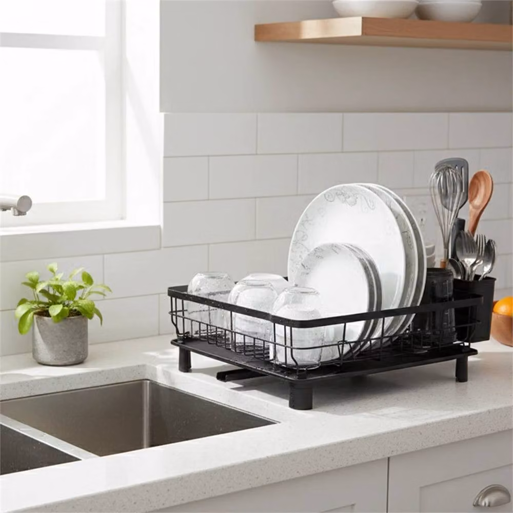 Nordara Black Dish Drainer Rack with Cup Holder and 360 Degree Rotating Drip Tray – 3