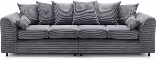 Abakus Direct Grey Jumbo Cord 4 Seater Sofa with Solid Wood Frame and Scatter Cushions