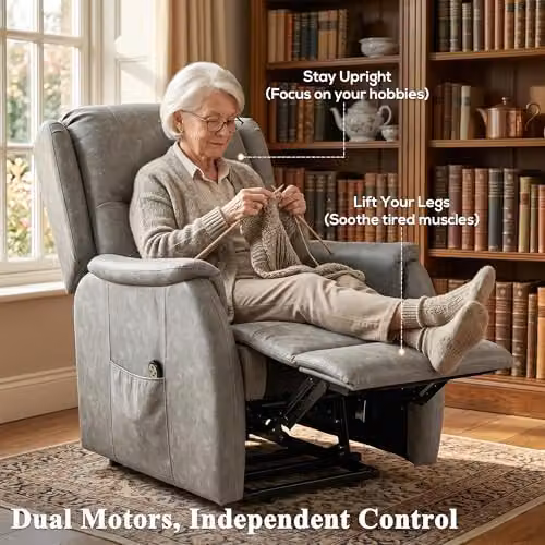 HOMCOM Dual Motor Power Lift Recliner Chair for Seniors in Grey Faux Leather, W/D/H: 76 x 103 x 89 cm – 5