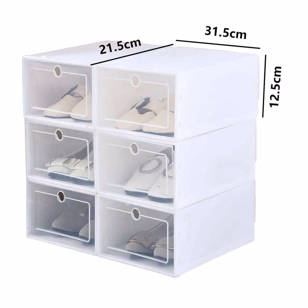 SPETLEK 6 Pack Stackable and Foldable Plastic Shoe Storage Boxes in Transparent and White, W/D/H: 21.5 x 12.5 x 6 cm – 2