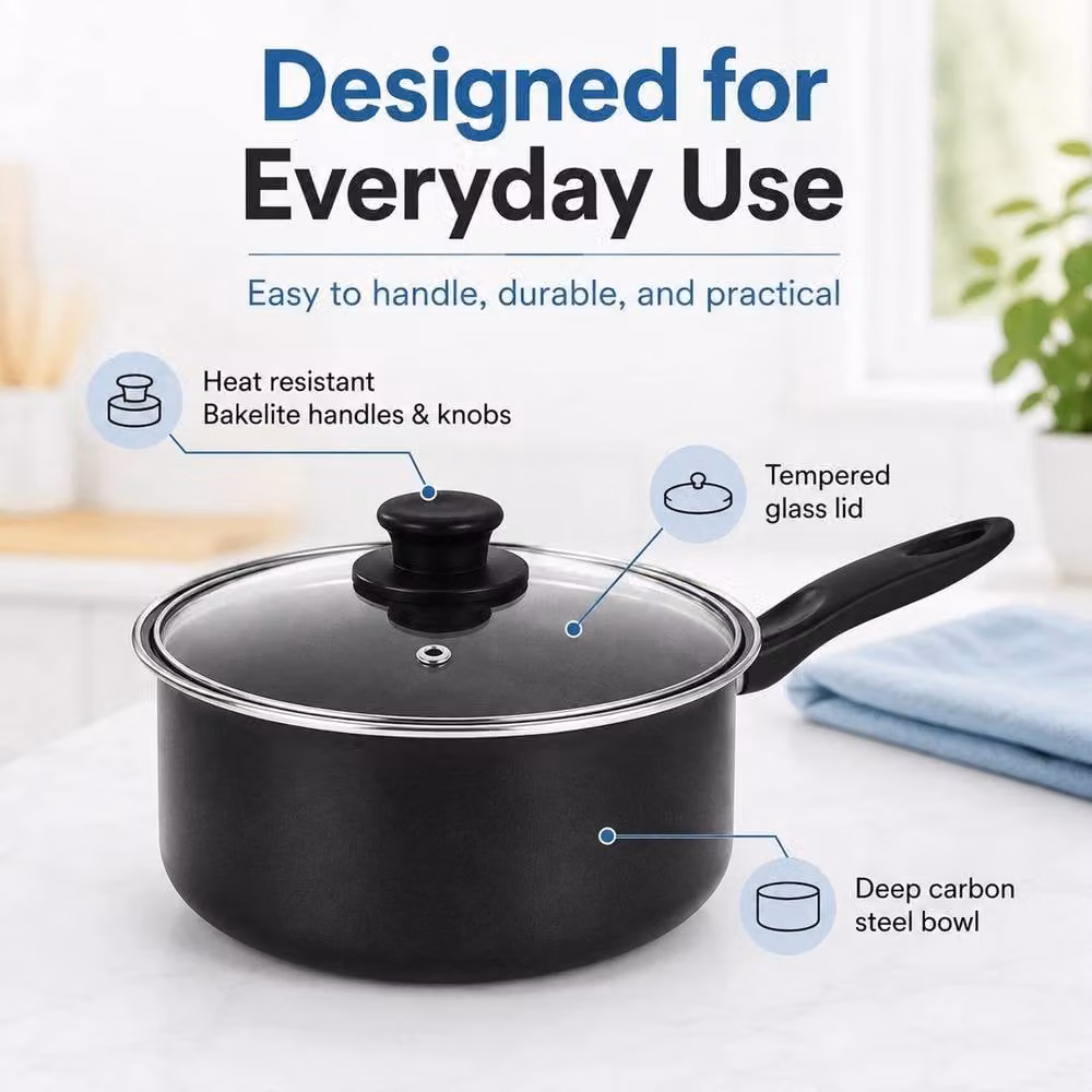 PAWNORA 6-Piece Non-Stick Carbon Steel Induction Saucepan Set in Black – 4