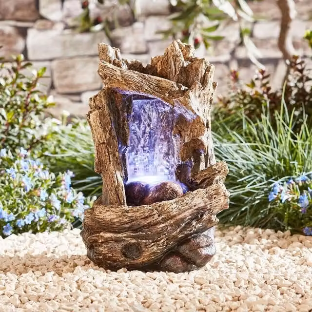 NESTLUNE Serenity Tabletop Cascade Tree Trunk Waterfall with LED Light, Brown, W: 15 cm, H: 100 cm
