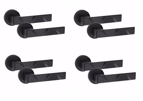 Golden Grace Nova Door Handles on Round Rose, Matt Black Finish, 4 Pairs