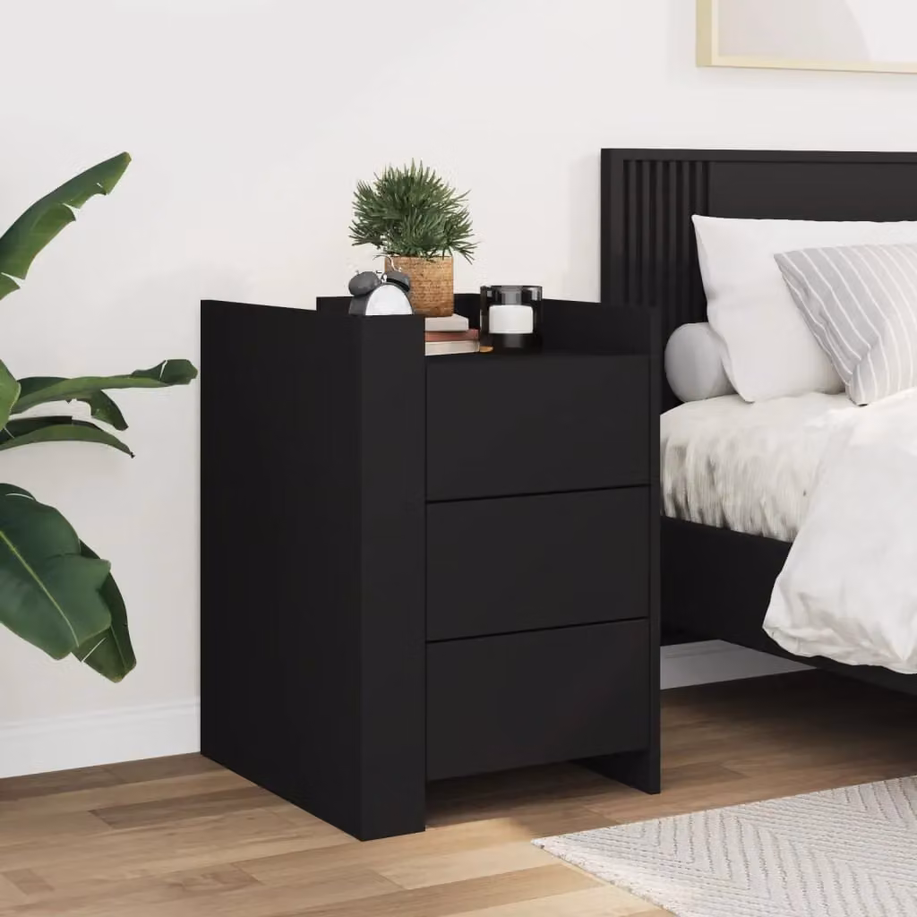 Berkfield Home Black Bedside Cabinet W/D/H: 45 x 50 x 65 cm – 3