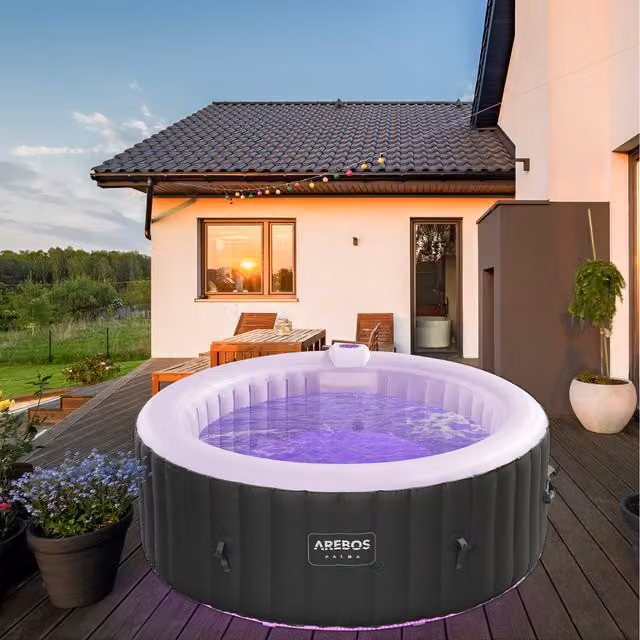 AREBOS Inflatable Round Whirlpool Spa Pool Hot Tub, Black