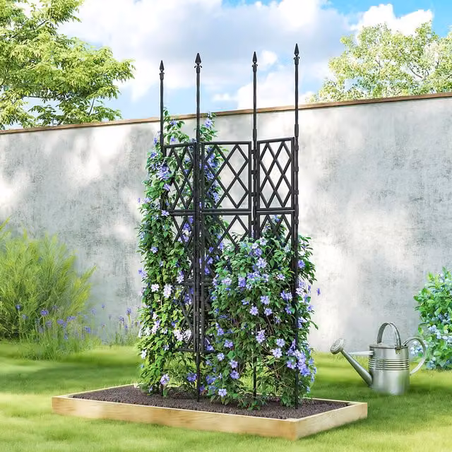 Outsunny Foldable Garden Trellis, Black Lattice Climbing Support for Ornamental Gardens and Indoor Plants