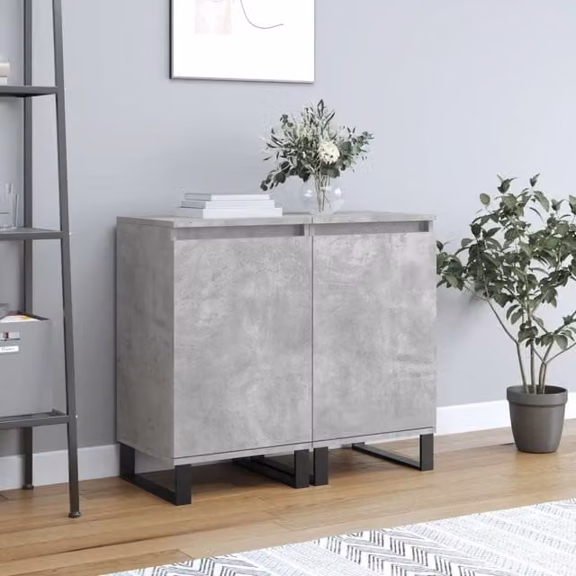 Berkfield Home Set of 2 Modern Sideboards in Concrete Grey and Black, W/D/H: 40 x 35 x 70 cm – 1