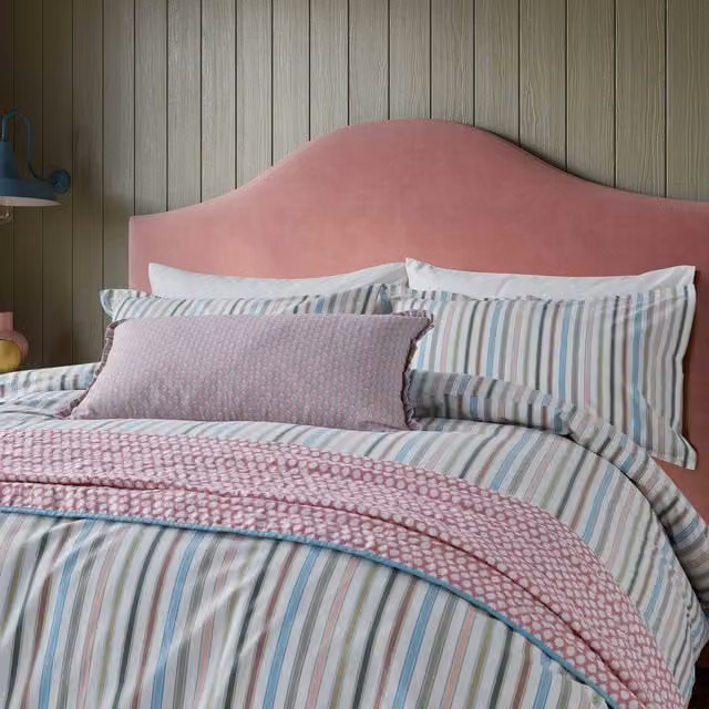 Land & Shore Barrow Stripe Super Kingsize Cotton Percale Duvet Cover Set with 3 Pillowcases, Multicolour, 200 x 200 cm
