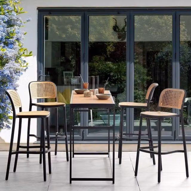 Wyld and Coco Nexa Stackable Polypropylene Bar and Dining Chairs Set in Beige and Black