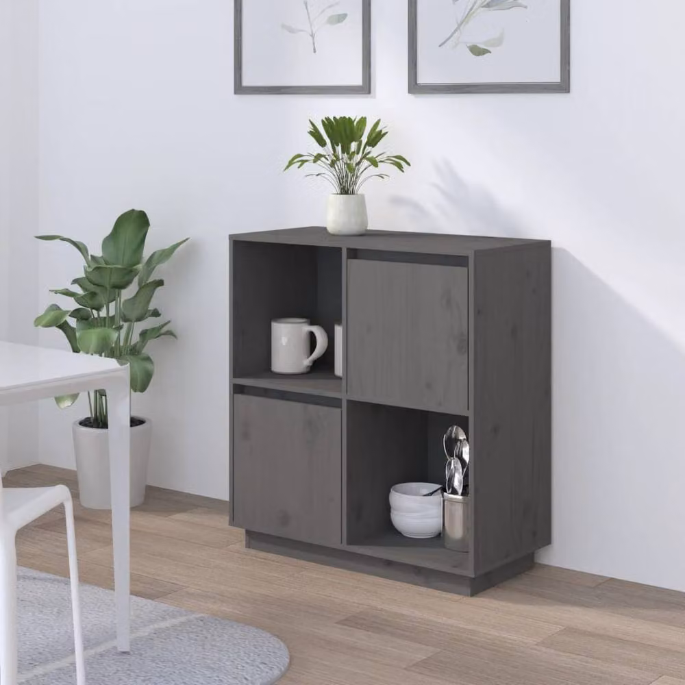 Berkfield Home Grey Rustic Solid Wood Pine Sideboard W: 74 cm, D: 35 cm, H: 80 cm – 2