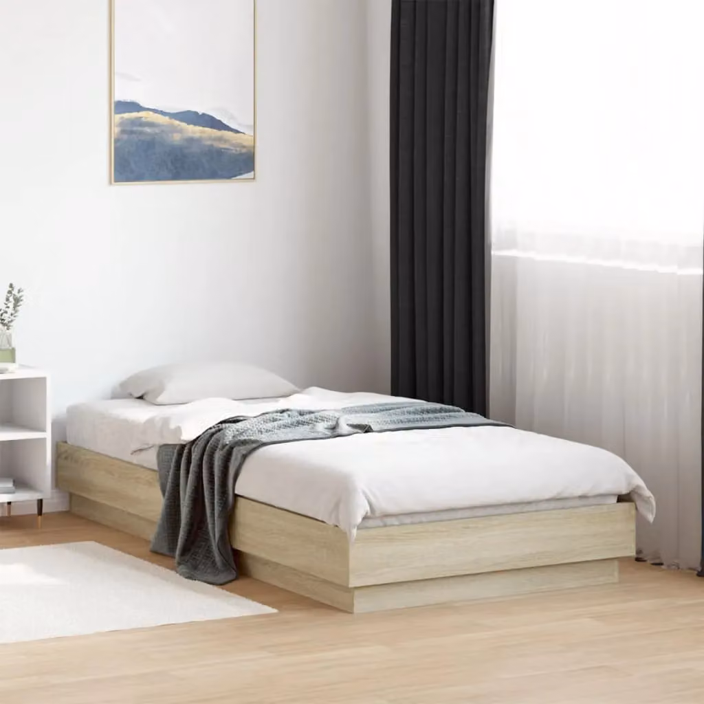 Berkfield Home Single Bed Frame in Sonoma Oak Brown with LED Under-Bed Lighting and USB Charging Port, W/D/H: 90 x 190 cm – 3