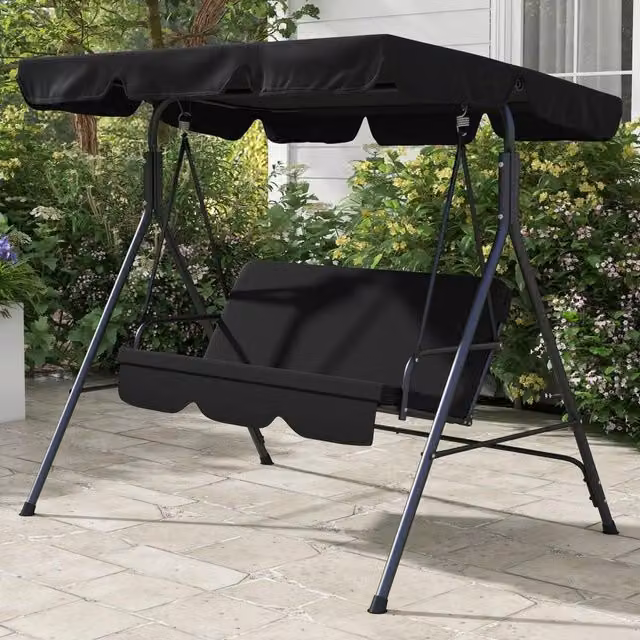 Chilli Seating 3 Seat Adjustable Sporty Swing Seat with Sun Canopy and Cushions in Black