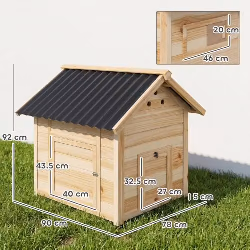 PawHut Wooden Duck House and Chicken Coop with Double Doors in Brown Rustic Finish – 6
