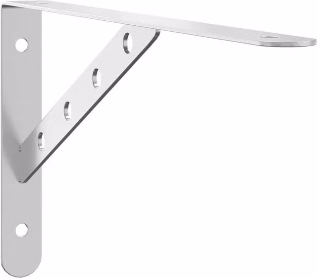 Berkfield Home Silver Stainless Steel Wall Mounted Shelf Brackets, 4 Pack, W/D/H: 30 x 2.5 x 15.5 cm